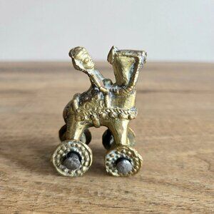Vintage/Antique Indian Brass Camel/Horse with Rider on Moving Wheels.